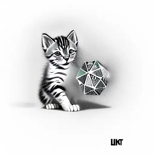 Kitten Playing With A 20 Sided Dice Nearby