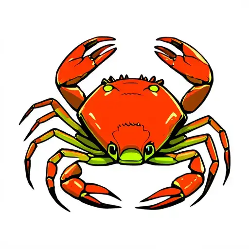 Fiddler Crab In Red Orange Dark Green And Lime Green In A New School Style