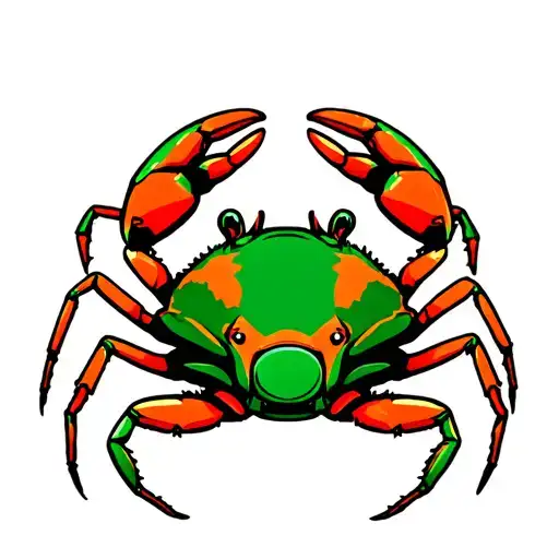 Fiddler Crab In Red Orange Dark Green And Lime Green In A New School Style