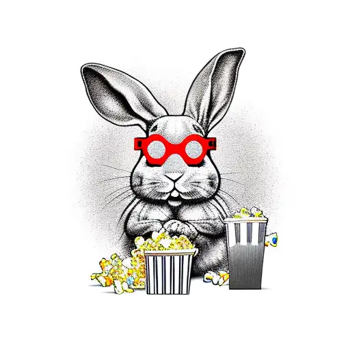 Bunny Wearing 3D Glasses And Eating Popcorn