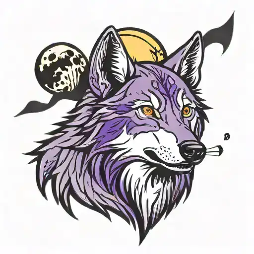 Gray And Purple Wolf Howling At The Moon