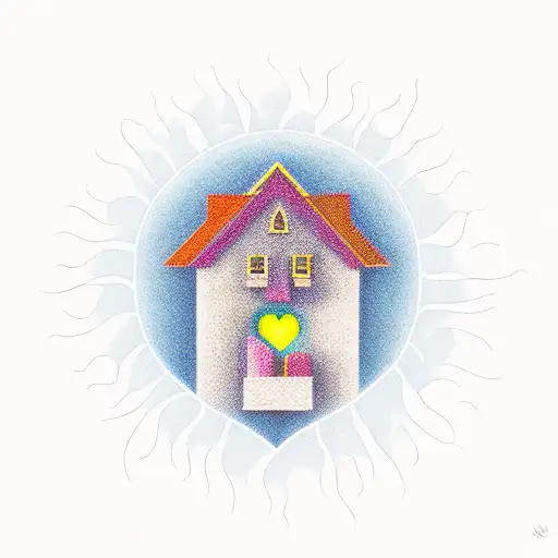 A Heart-shaped House With A Radiant Sun Shining Above It