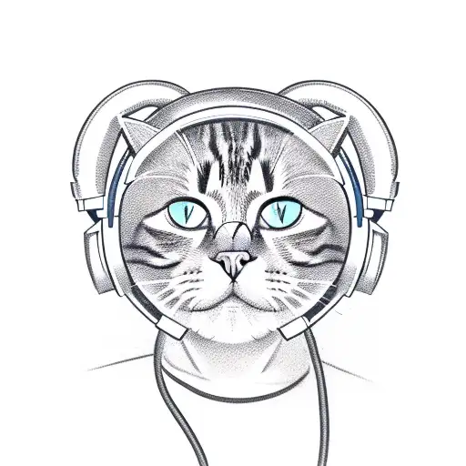 A Sketch Of A Cat Wearing Headphones And Djing