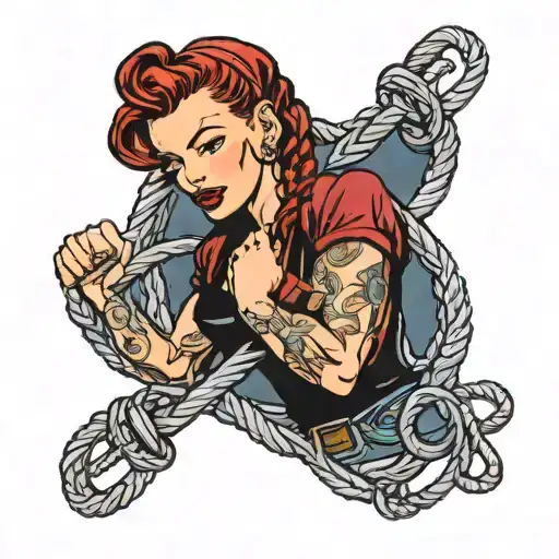 Goth Pinup Rosie The Riveter Rope Background Red Hair