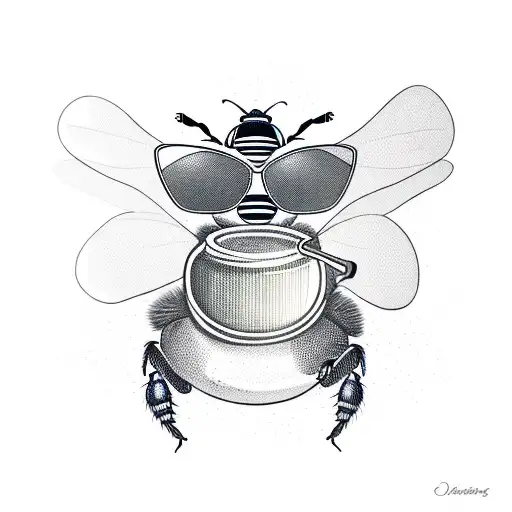 A New-school Design Of A Bee Wearing Sunglasses And Holding A Jar Of Honey