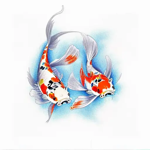 2 Koi Fish Facing One Another With Flowers