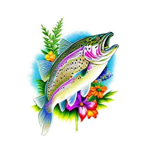 Rainbow Trout With Larkspur Flowers