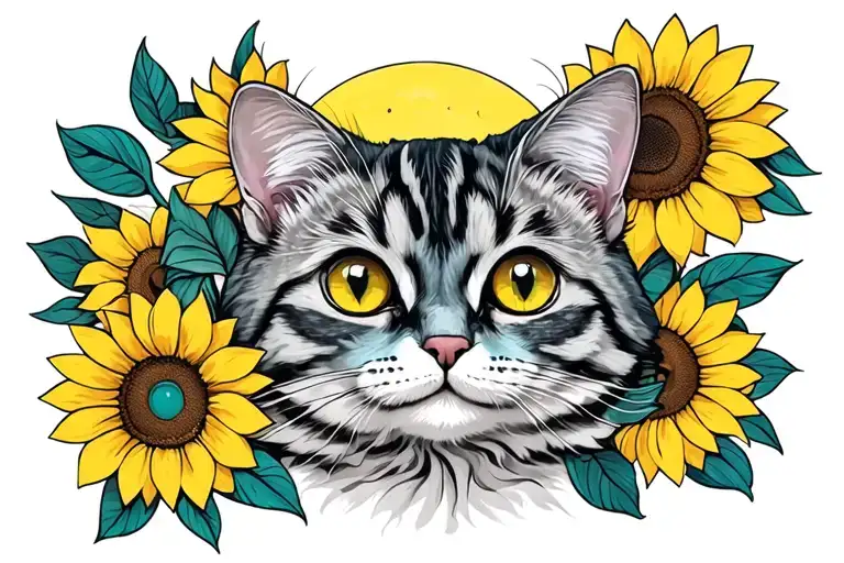 Cat Flowers Moon Sun Hippie Inspired Sunflower