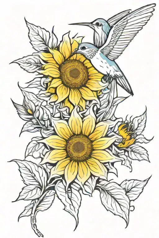 Sunflower And Hummingbird Flying