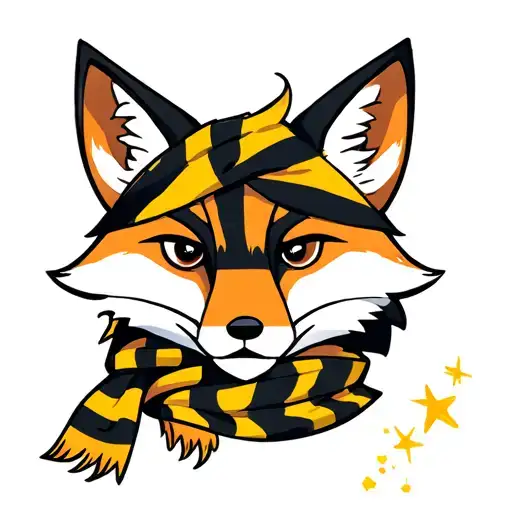 Fox With Striped Yellow And Black Scarf And Virgo Starsign