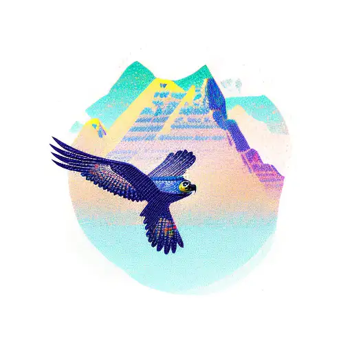 A Falcon Soaring High Above A Rugged Mountain Peak