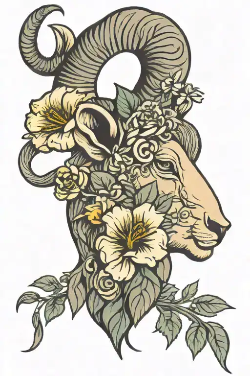 Head Of The Sign Of Aries Between Flowers Growing