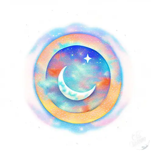 Crescent Moon With Ocean And Stars Below It