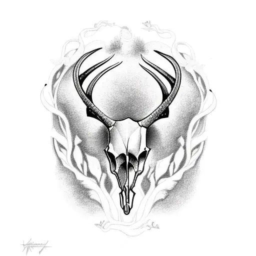 An Antelope Skull With Many Eyes And A Vine That Grows From It