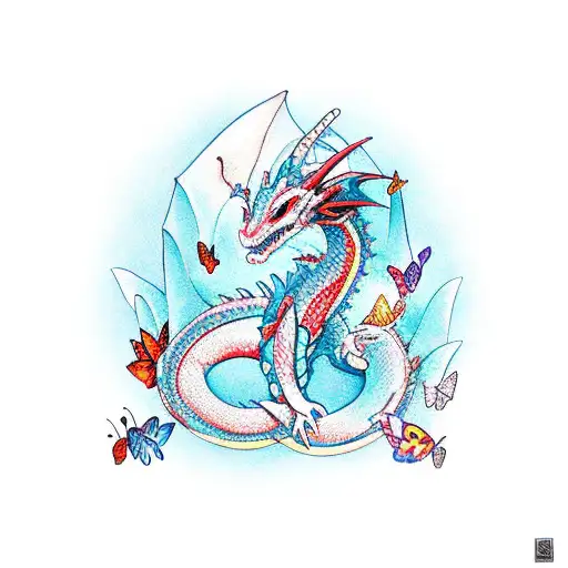 A Dragon And Butterfly In A Vibrant Red Color