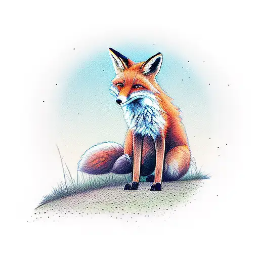 A Fox Sitting On A Golf Course At Sunset