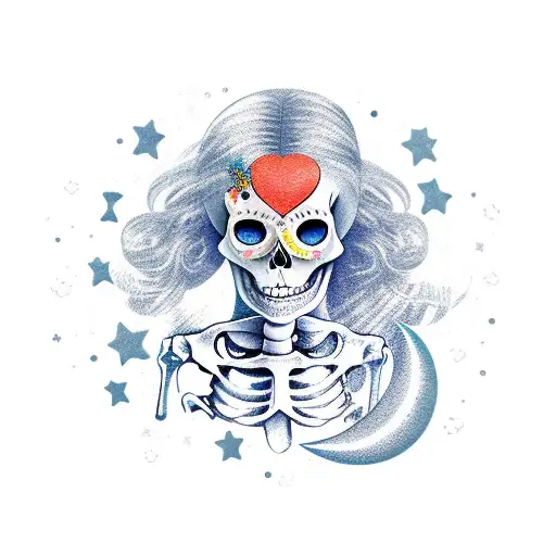 Skeleton Girl With Moon On Face