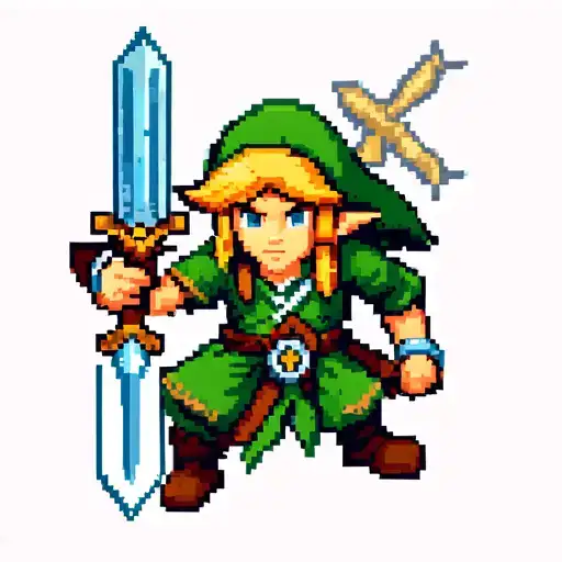 Pixelated Legend Of Zelda Link With Master Sword