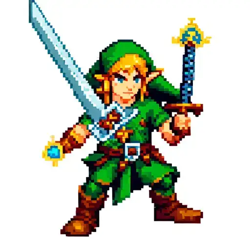 Pixelated Legend Of Zelda Link With Master Sword