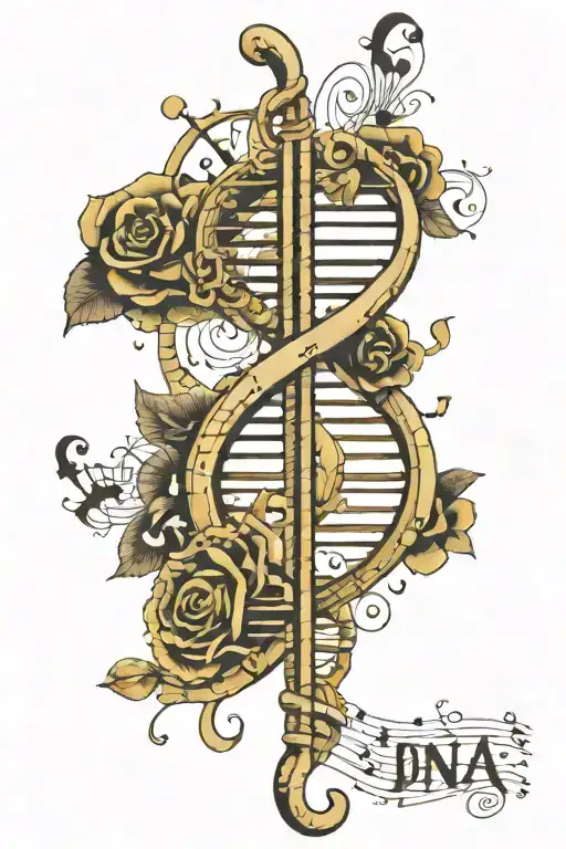 Dna With Music Elements And Notes Intertwined