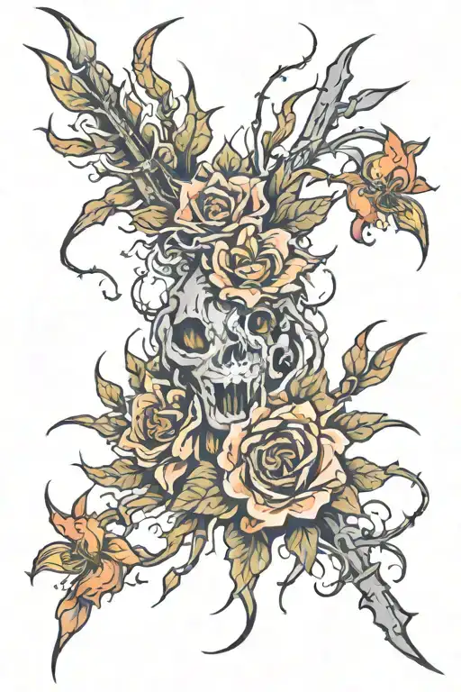 Barbed Fire With Blooming Flowers Going