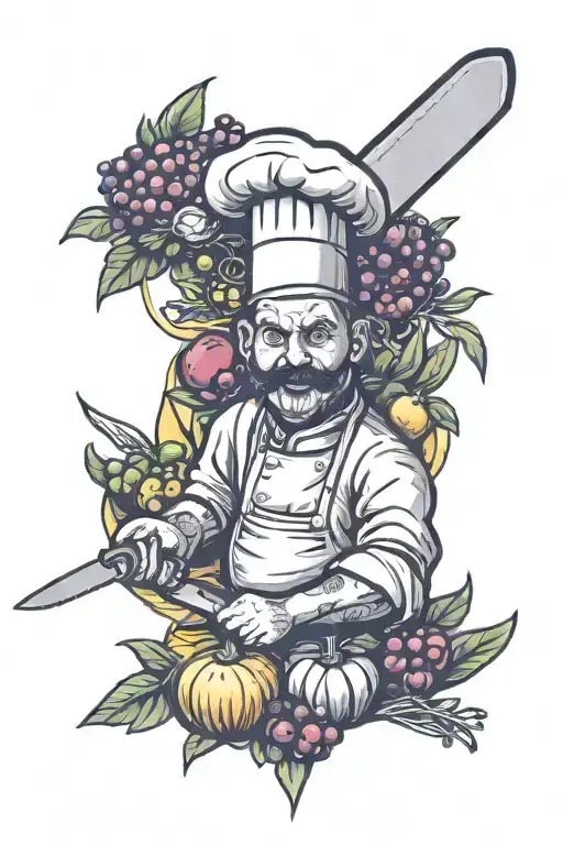 Chef Knife Surrounded By Fruit And Vegetables Native