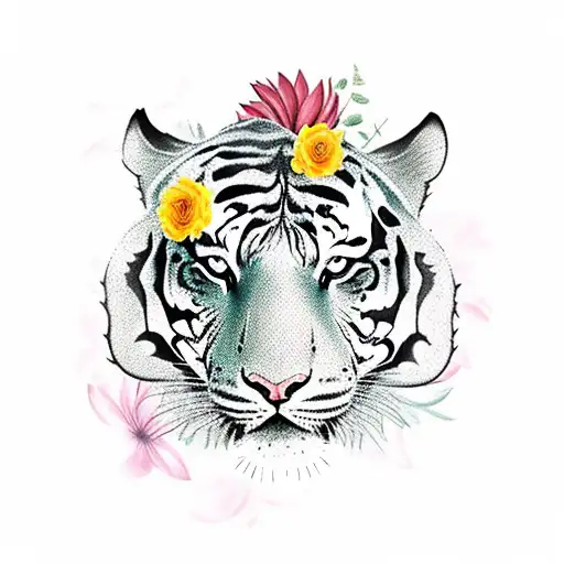 Neo Traditional Tiger And Flowers