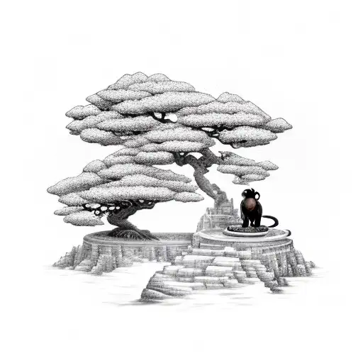 A Steampunk-inspired Monkey On A Cliff By The Sea Tending To A Bonsai Tree