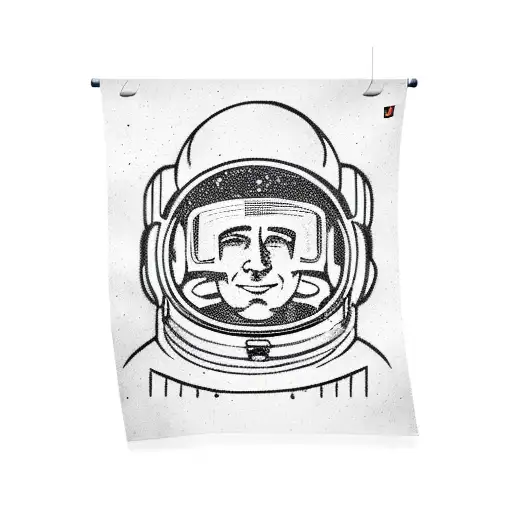 A Classic Astronaut Helmet With A Banner Below That Says 'Inked In Space'