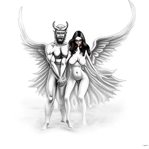 Sexy Woman Devil With Angel Man