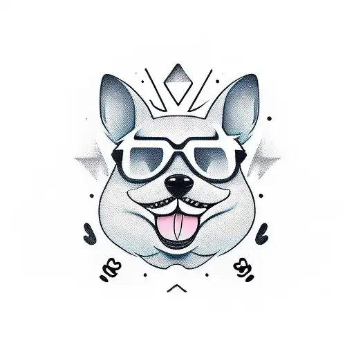 Tattoo Of A Cute Cartoon Dog With A Coding Symbol Incorporated In Its Design