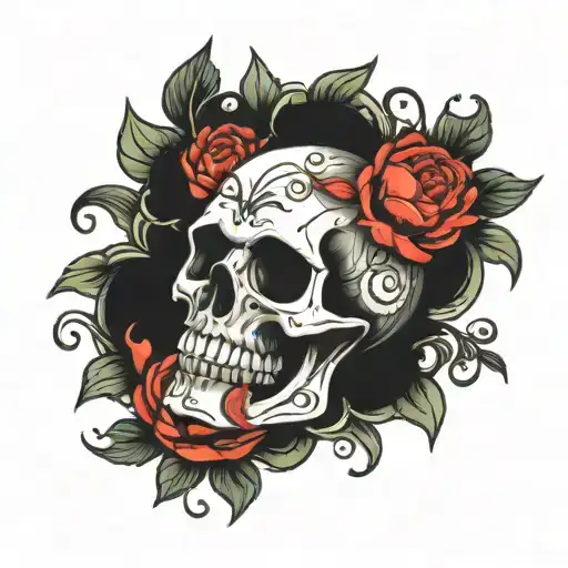 Skull And Pomegranate Surrounded By Flowers