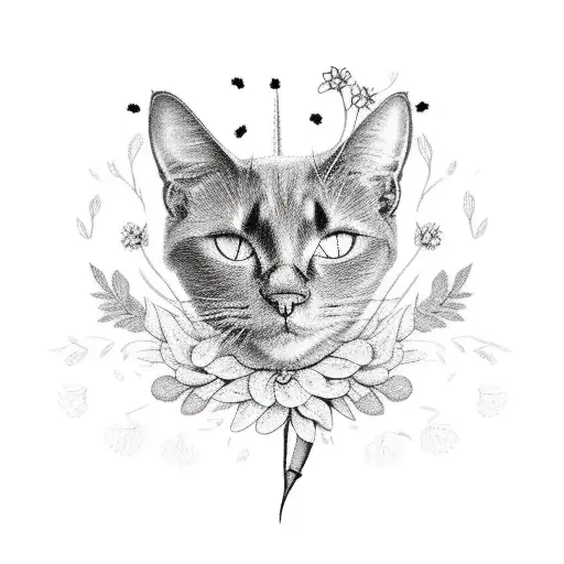 A Black Cat With A Lycoris Flower