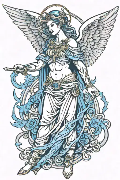 Arch Angel Michael With Blue Line Art
