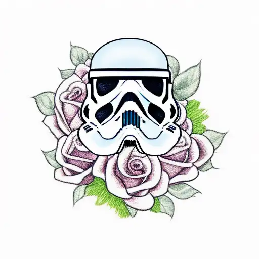 Skull With Roses But Replace The Skull With A Storm Trooper Helmet