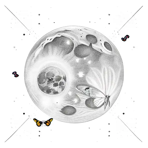 Vertical Tattto With Moon And Butterly