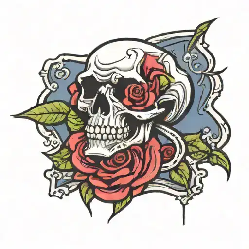 Rose Skull Dog On The Headstone With Word 'Lucky' On It