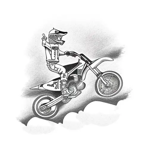 A New-school Style Tattoo Of A Motocross Bike Jumping Over A Traditional Catholic Church