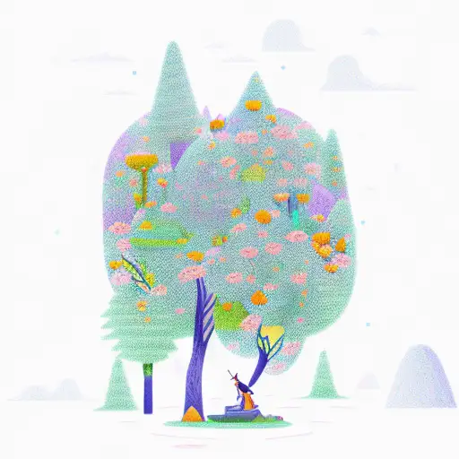 A Whimsical Scene Of A D&d Character Exploring A Lush Forest Filled With Colorful Flowers