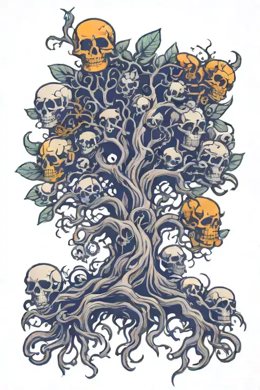 Tree Of Life With Skulls In Roots Reaching Deep