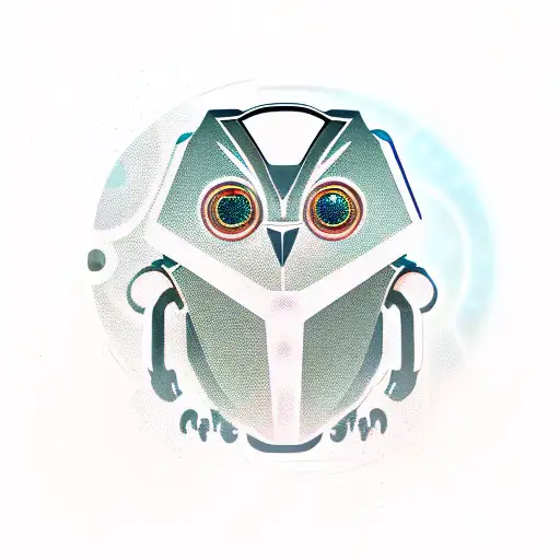 A Futuristic Robotic Owl With Heavy Metal Symbols Incorporated In Its Design