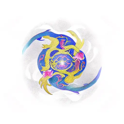 A Dragon And Lotus Flower Intertwined In A Yin And Yang Symbol