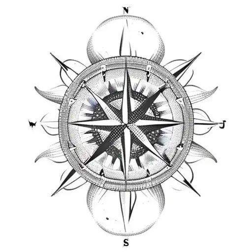 Compass Surrounding Head Of Jellyfish With Tentackles Coming Out On All Sides