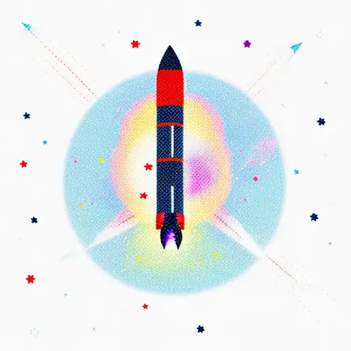A Rocket Launching Into Space With A Trail Of Colorful Constellations Behind It