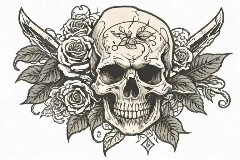 Skull & Bones With Rose Surrounded