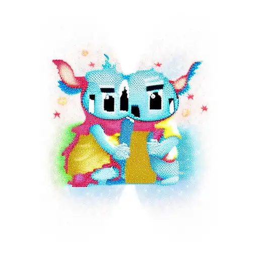 Stitch And Angel Couples Tattoo With Galaxy Background