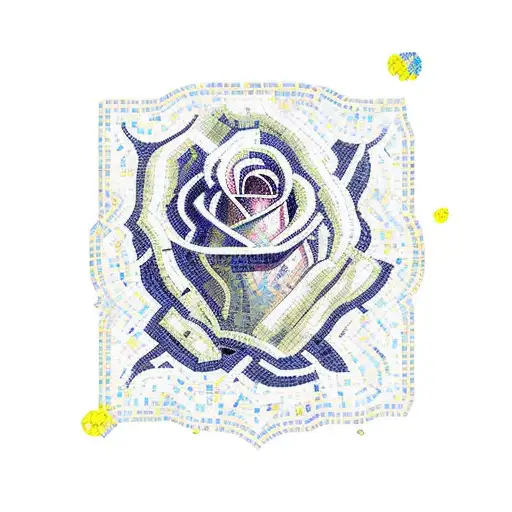 Mosaic Tile Drawing Of A Rose In A Glass Jar With Petals Falling