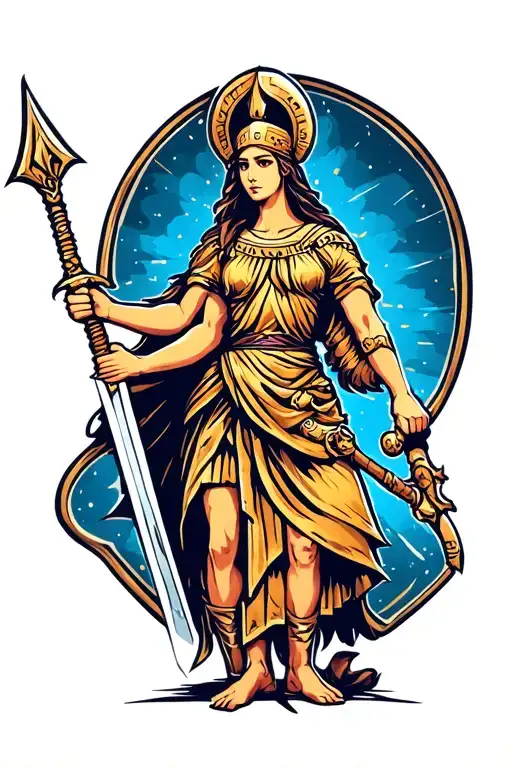 Athena Standing Holding Spear And Sword