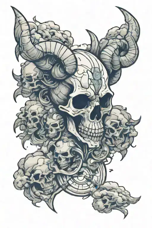 Skulls Clouds With Capricorn Zodiac Signs Merged Together