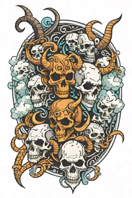 Skulls Clouds With Capricorn Zodiac Signs Merged Together